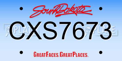 CXS7673 South Dakota License Plate