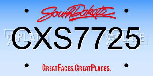 CXS7725 South Dakota License Plate