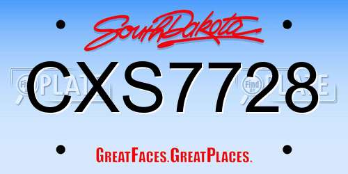 CXS7728 South Dakota License Plate