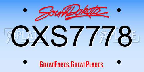 CXS7778 South Dakota License Plate