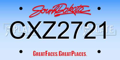 CXZ2721 South Dakota License Plate