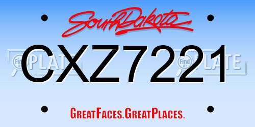 CXZ7221 South Dakota License Plate