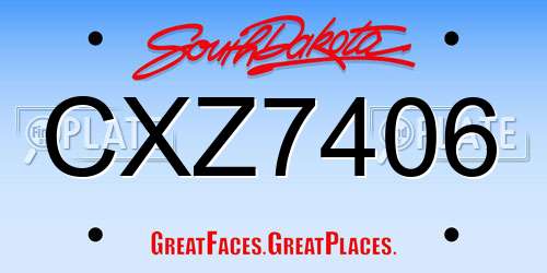 CXZ7406 South Dakota License Plate