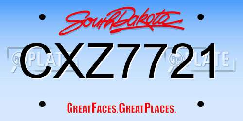 CXZ7721 South Dakota License Plate