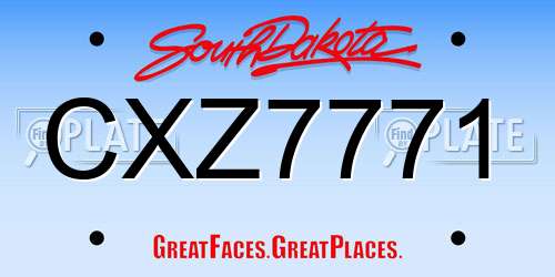 CXZ7771 South Dakota License Plate