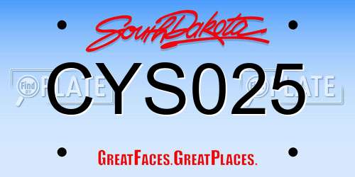 CYS025 South Dakota License Plate