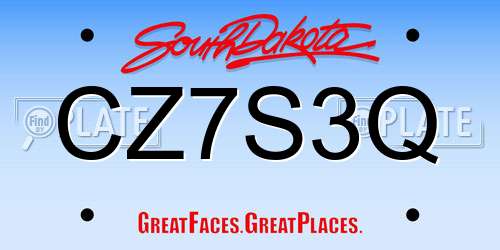 CZ7S3Q South Dakota License Plate