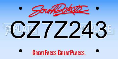 CZ7Z243 South Dakota License Plate