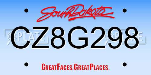CZ8G298 South Dakota License Plate