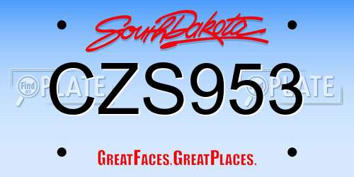 CZS953 South Dakota License Plate