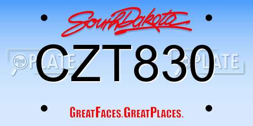 CZT830 South Dakota License Plate