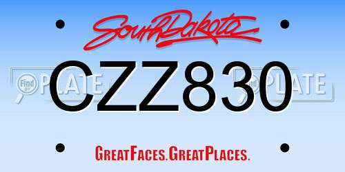 CZZ830 South Dakota License Plate