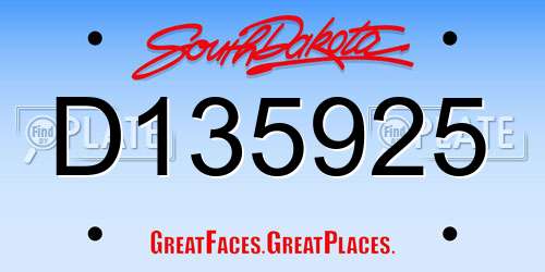 D135925 South Dakota License Plate