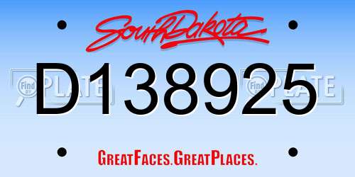 D138925 South Dakota License Plate