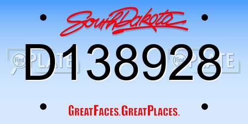 D138928 South Dakota License Plate