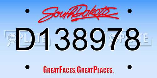 D138978 South Dakota License Plate