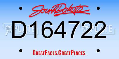 D164722 South Dakota License Plate
