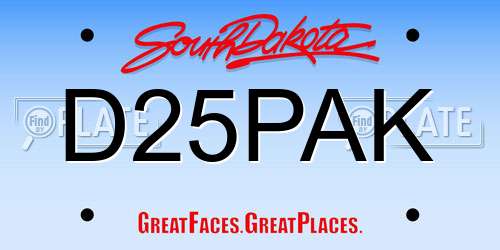 D25PAK South Dakota License Plate