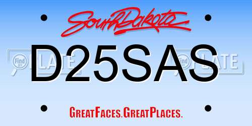 D25SAS South Dakota License Plate