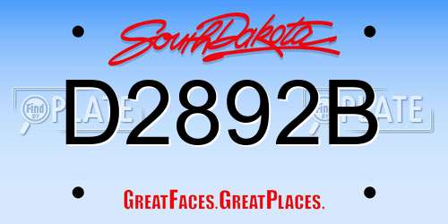 D2892B South Dakota License Plate