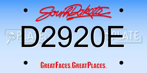 D2920E South Dakota License Plate
