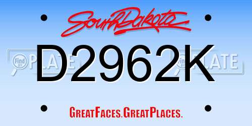 D2962K South Dakota License Plate