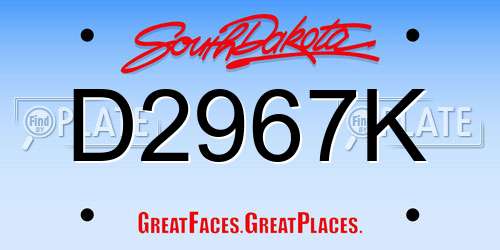 D2967K South Dakota License Plate