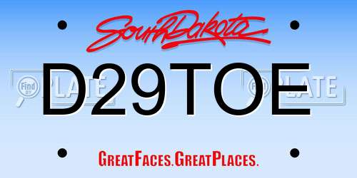 D29TOE South Dakota License Plate