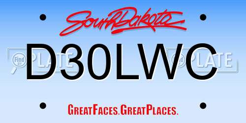 D30LWC South Dakota License Plate