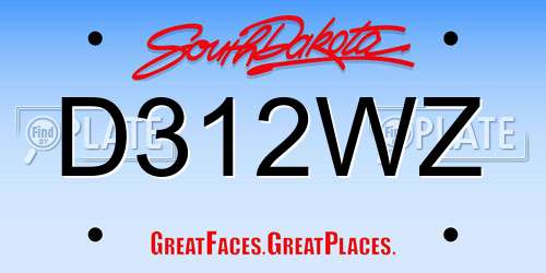 D312WZ South Dakota License Plate