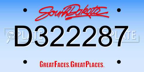 D322287 South Dakota License Plate