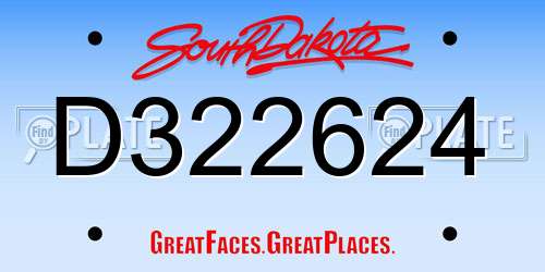 D322624 South Dakota License Plate