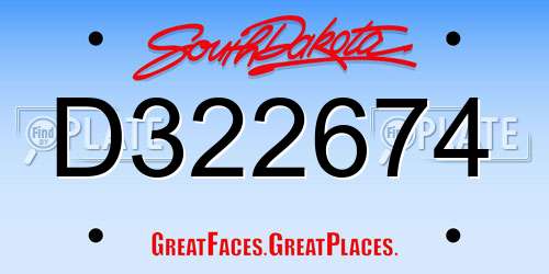 D322674 South Dakota License Plate