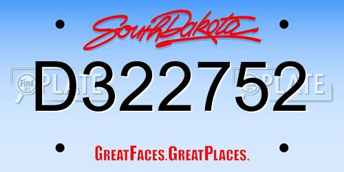 D322752 South Dakota License Plate