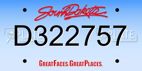 D322757 South Dakota License Plate
