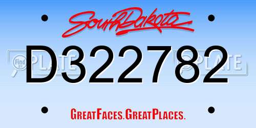D322782 South Dakota License Plate