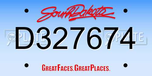 D327674 South Dakota License Plate