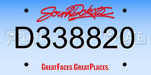 D338820 South Dakota License Plate
