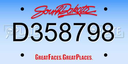 D358798 South Dakota License Plate