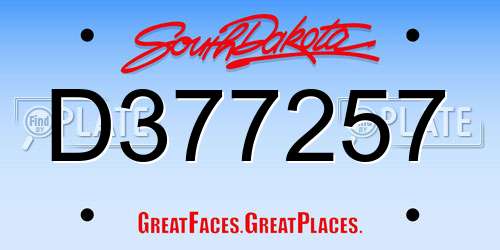 D377257 South Dakota License Plate