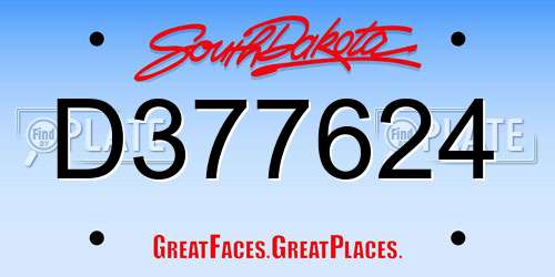 D377624 South Dakota License Plate