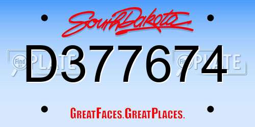 D377674 South Dakota License Plate