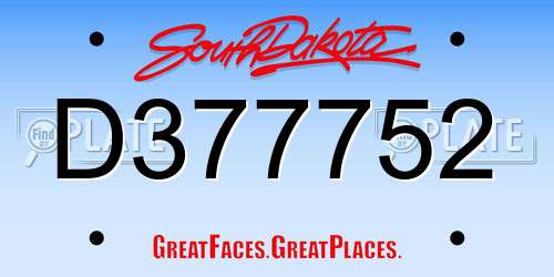 D377752 South Dakota License Plate