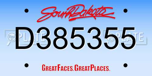 D385355 South Dakota License Plate