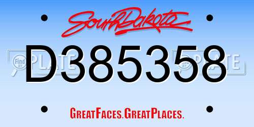 D385358 South Dakota License Plate
