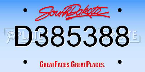 D385388 South Dakota License Plate