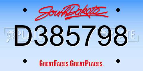 D385798 South Dakota License Plate