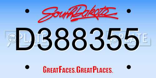 D388355 South Dakota License Plate