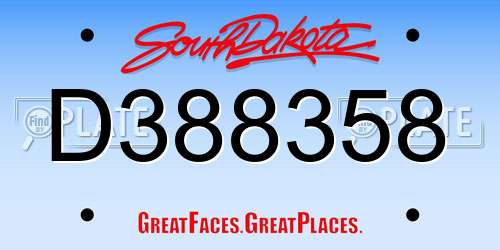 D388358 South Dakota License Plate