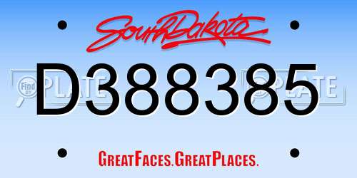 D388385 South Dakota License Plate